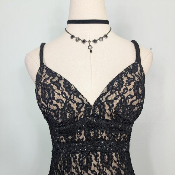 Vintage Betsy Adam Lace Prom Dress Midi Gown 8 Black Y2K Fairy Goth Babydoll - Picture 8 of 10